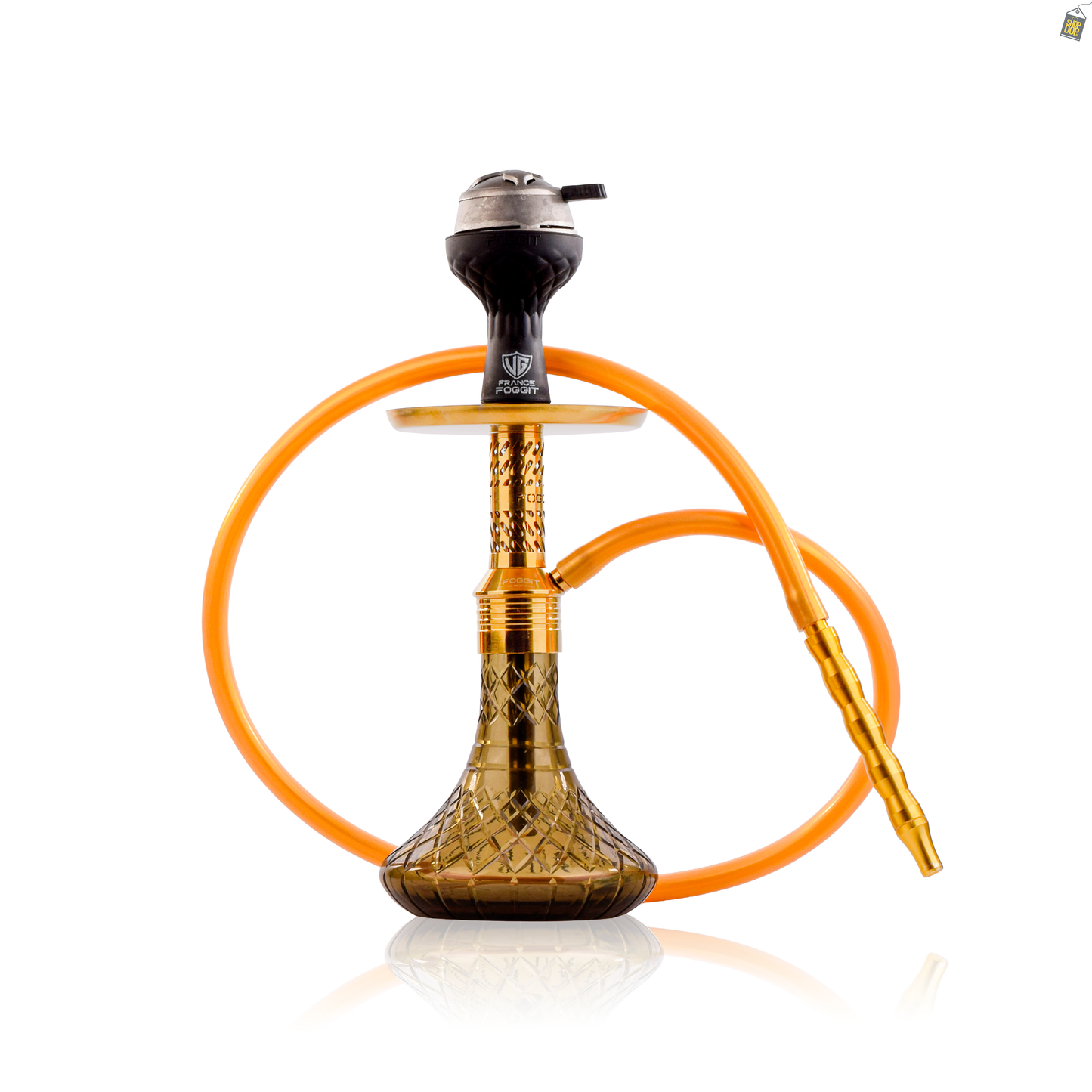 Dark Knight Slash Hookah with Bag - Gold Stem / Gold Base