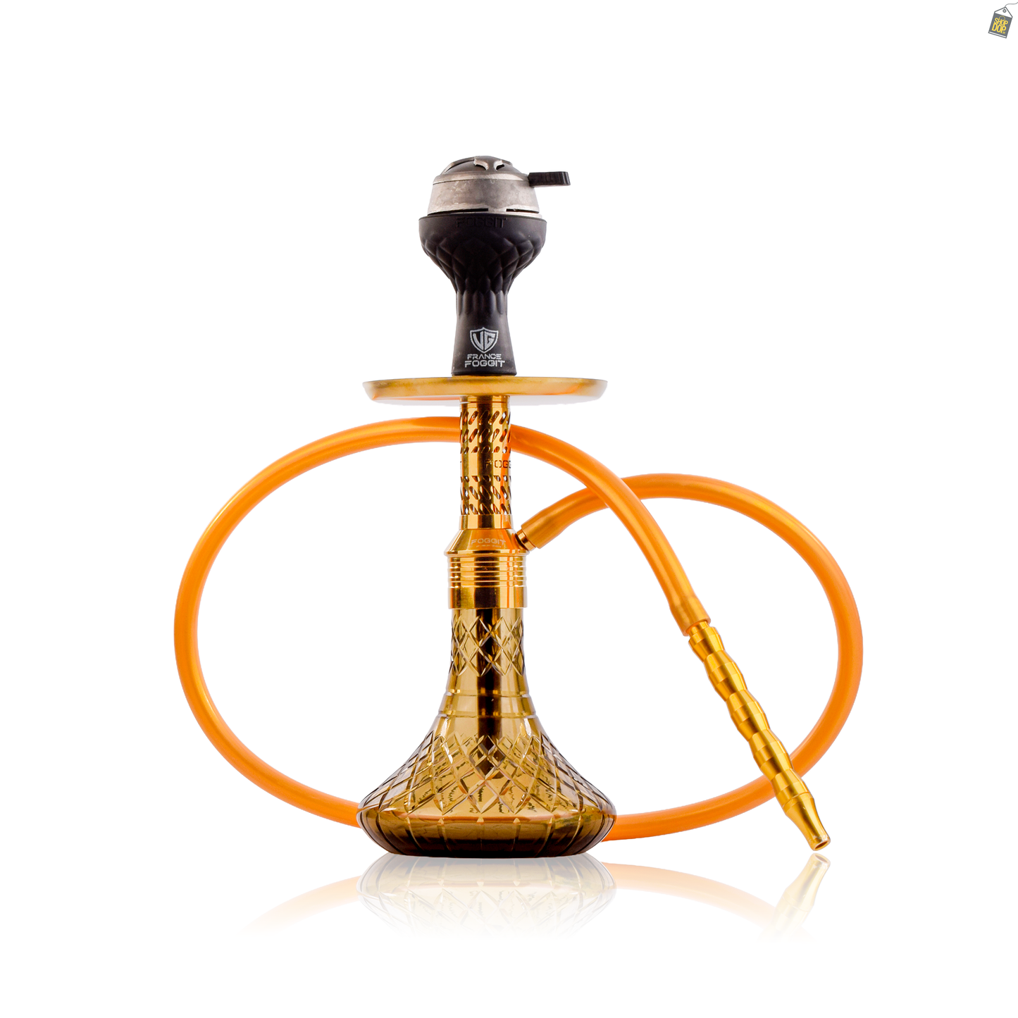 Dark Knight Slash Hookah with Bag - Gold Stem / Gold Base