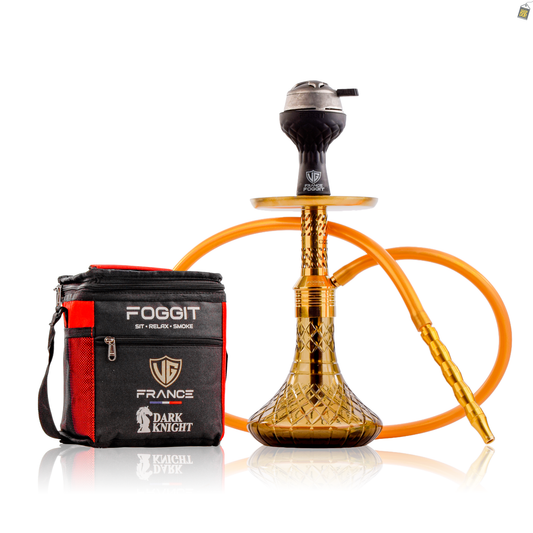 Dark Knight Slash Hookah with Bag - Gold Stem / Grey Base