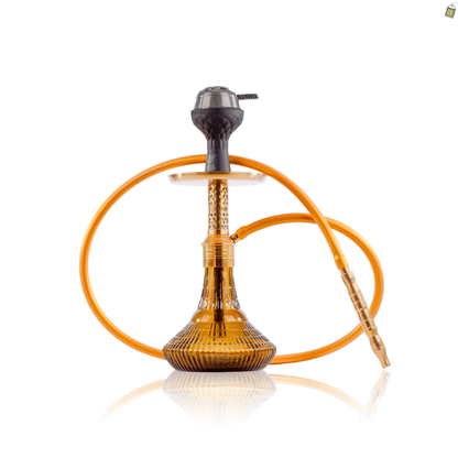 Dark Knight Slash Hookah with Bag - Gold Stem / Ribbed Grey Base
