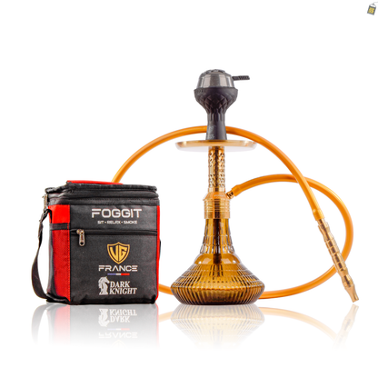 Dark Knight Slash Hookah with Bag - Gold Stem / Ribbed Grey Base