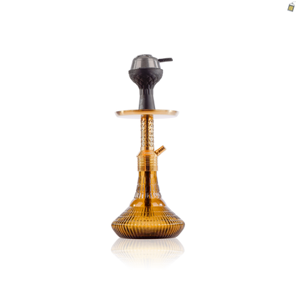 Dark Knight Slash Hookah with Bag - Gold Stem / Ribbed Grey Base