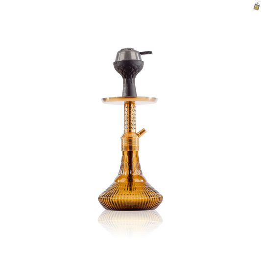 Dark Knight Slash Hookah with Bag - Gold Stem / Ribbed Grey Base