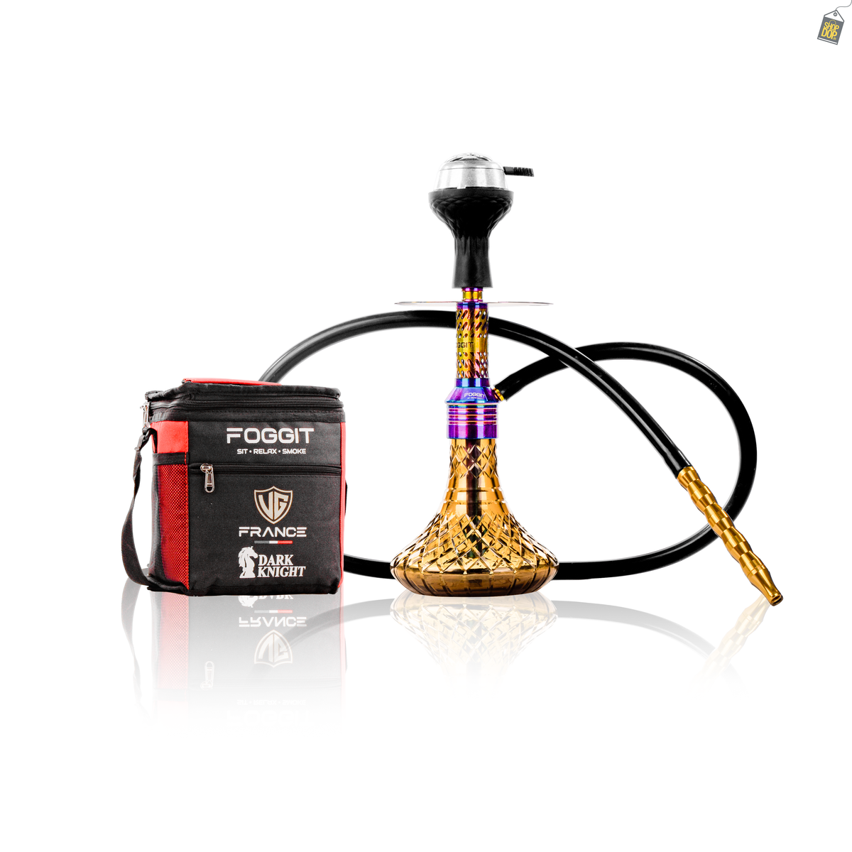 Dark Knight Slash Hookah with Bag - Rainbow Stem / Grey Base