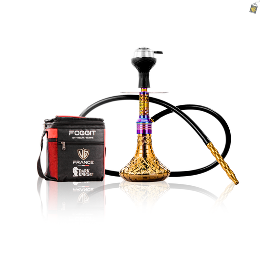 Dark Knight Slash Hookah with Bag - Rainbow Stem / Grey Base