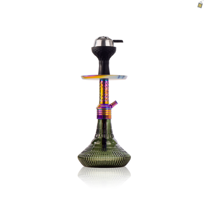 Dark Knight Slash Hookah with Bag - Rainbow Stem / Emerald Green Base