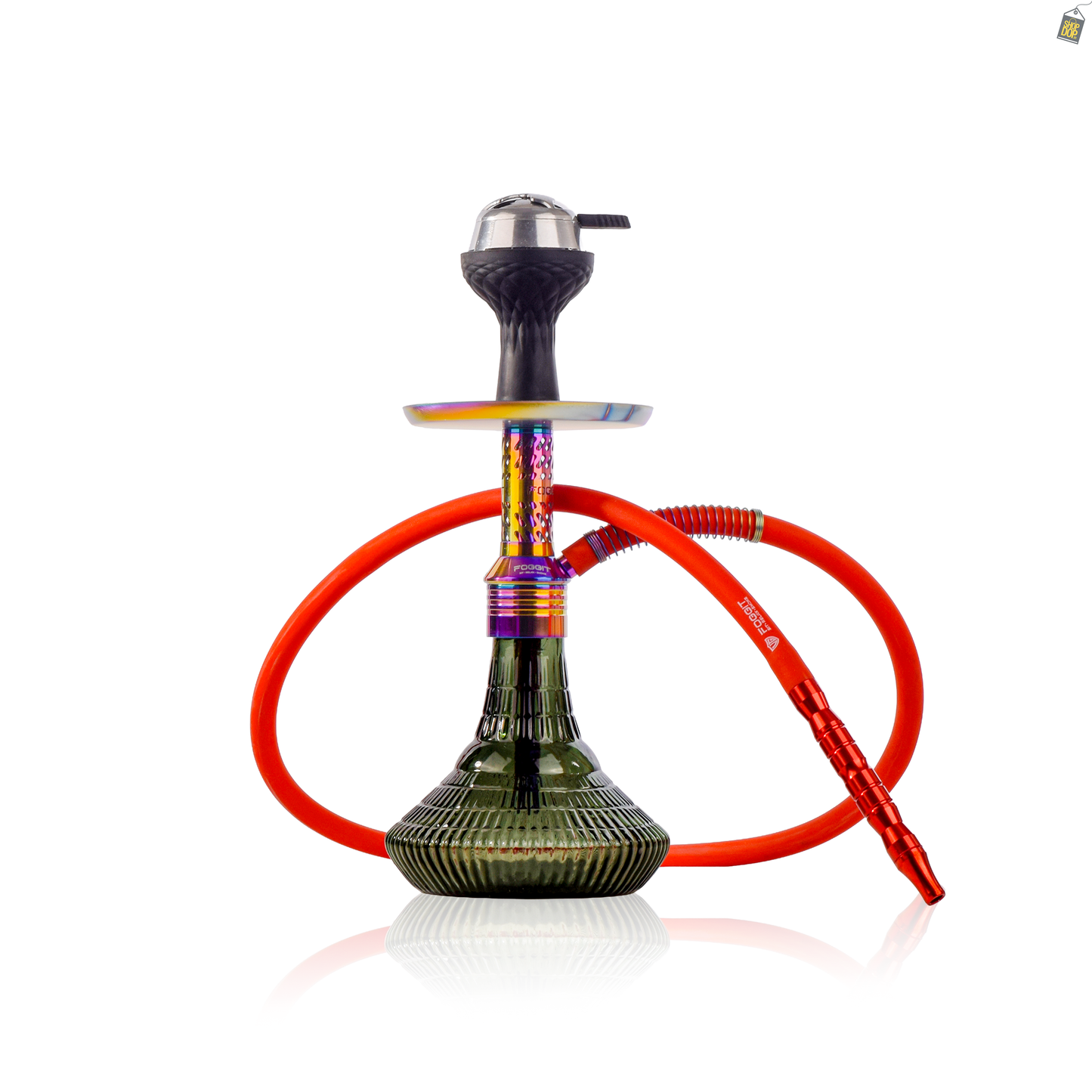 Dark Knight Slash Hookah with Bag - Rainbow Stem / Emerald Green Base