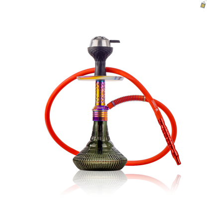 Dark Knight Slash Hookah with Bag - Rainbow Stem / Emerald Green Base