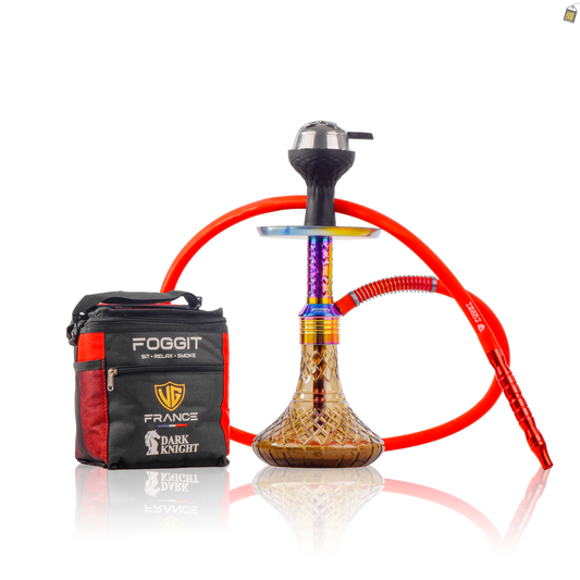 Dark Knight Slash Hookah with Bag - Rainbow Stem / Grey Base