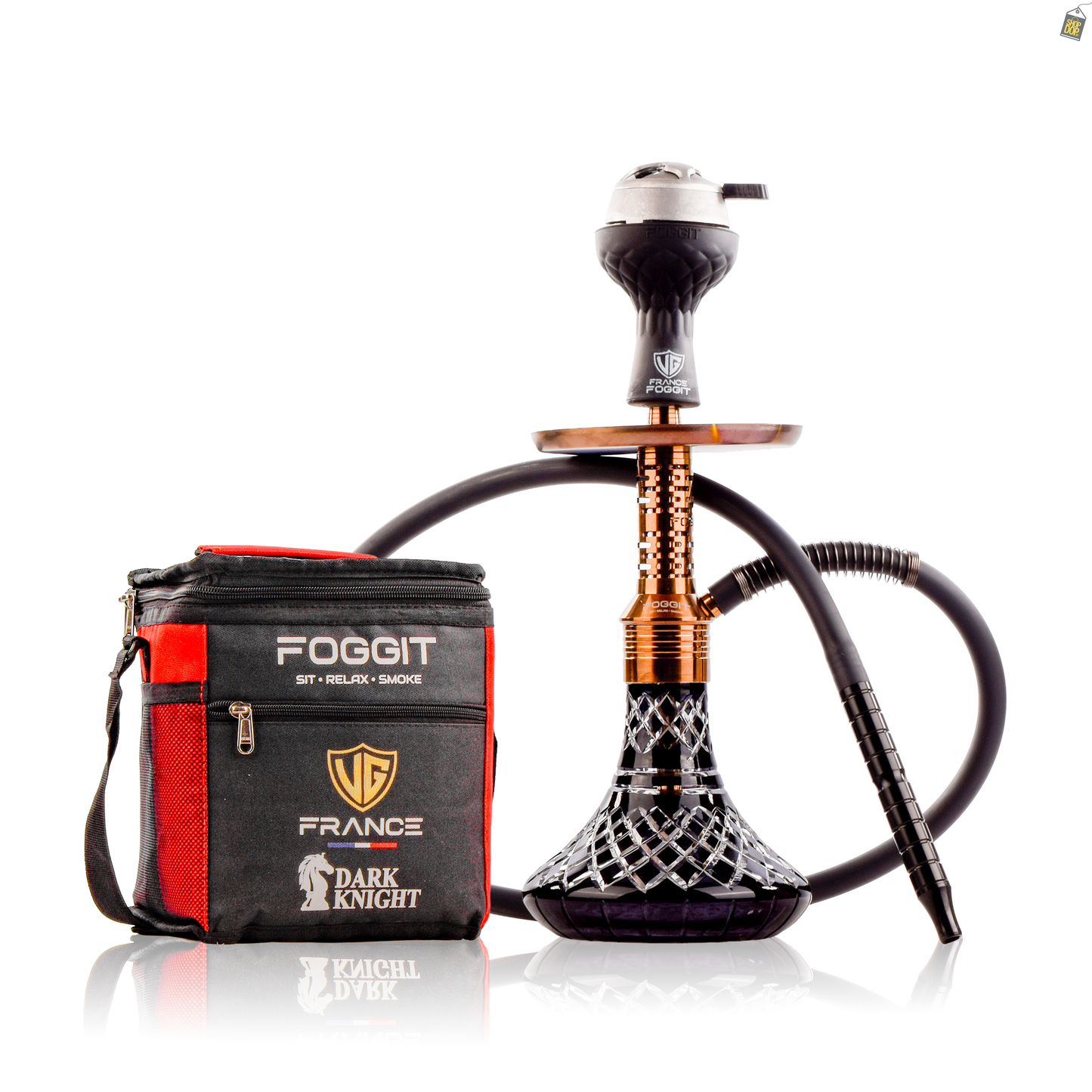 Dark Knight Zipper Hookah with Bag - Bronze Stem / Black Base