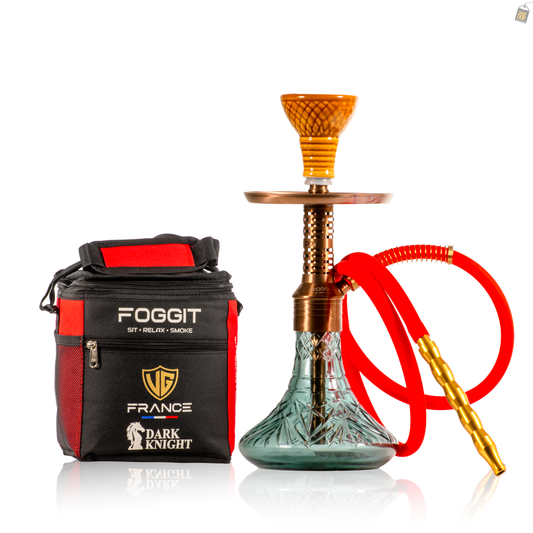 Dark Knight Zipper Hookah with Bag - Bronze Stem / Aqua Base