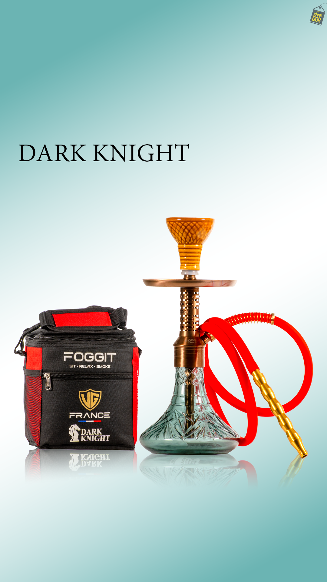 Dark Knight Zipper Hookah with Bag - Bronze Stem / Aqua Base