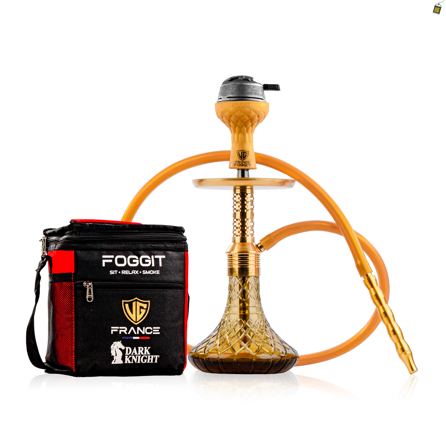 Dark Knight Zipper Hookah with Bag - Gold Stem / Gold Base