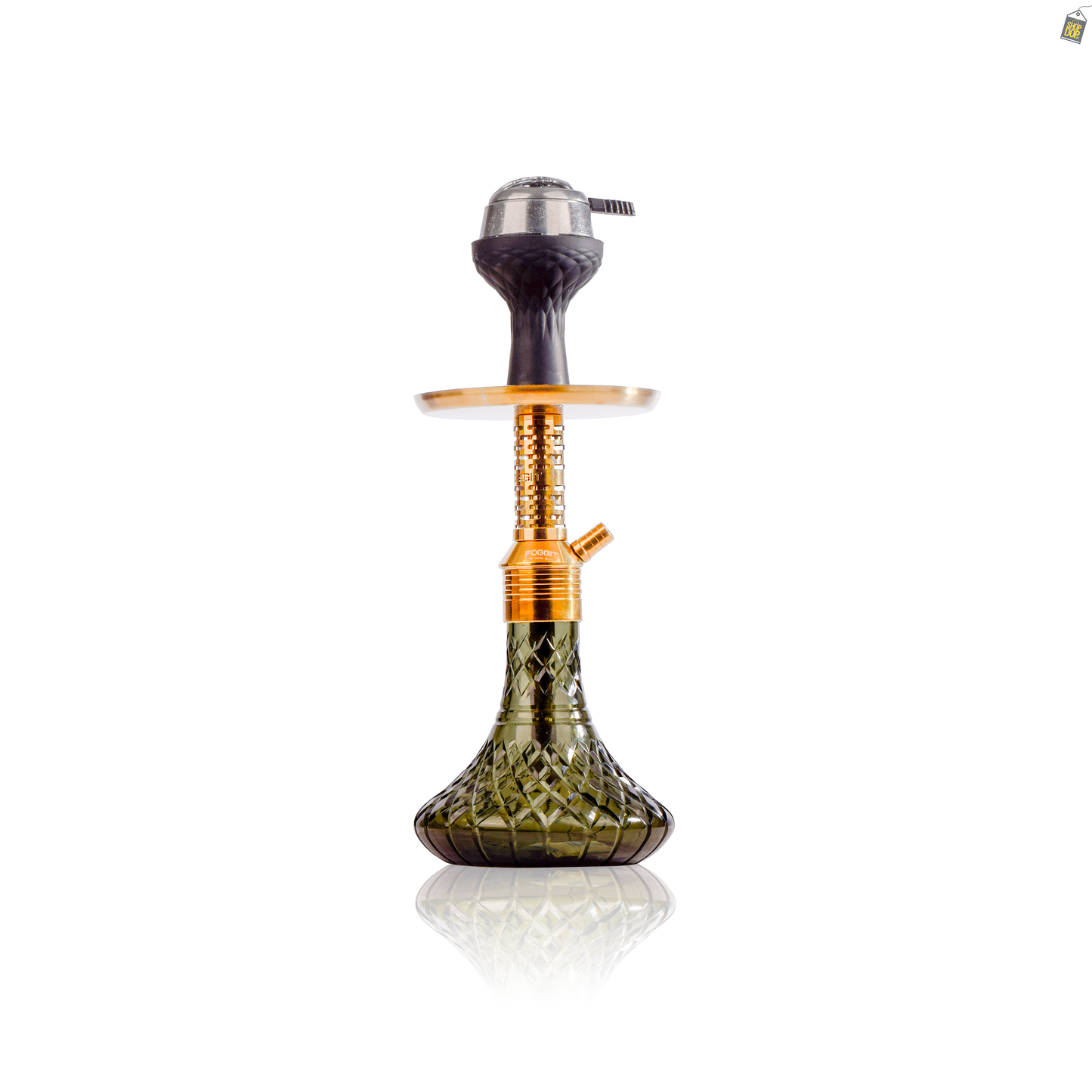 Dark Knight Zipper Hookah with Bag - Gold Stem / Emerald Green Base