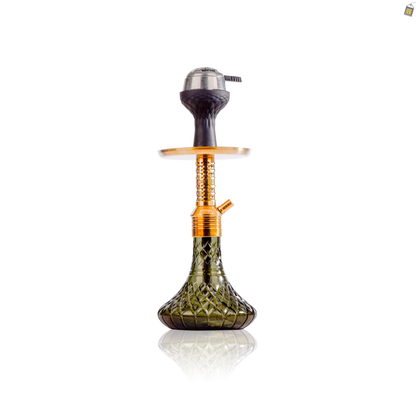 Dark Knight Zipper Hookah with Bag - Gold Stem / Emerald Green Base