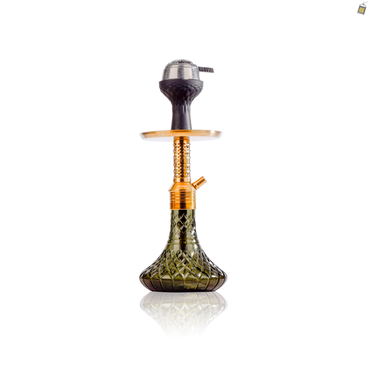 Dark Knight Zipper Hookah with Bag - Gold Stem / Emerald Green Base
