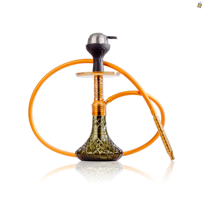 Dark Knight Zipper Hookah with Bag - Gold Stem / Emerald Green Base