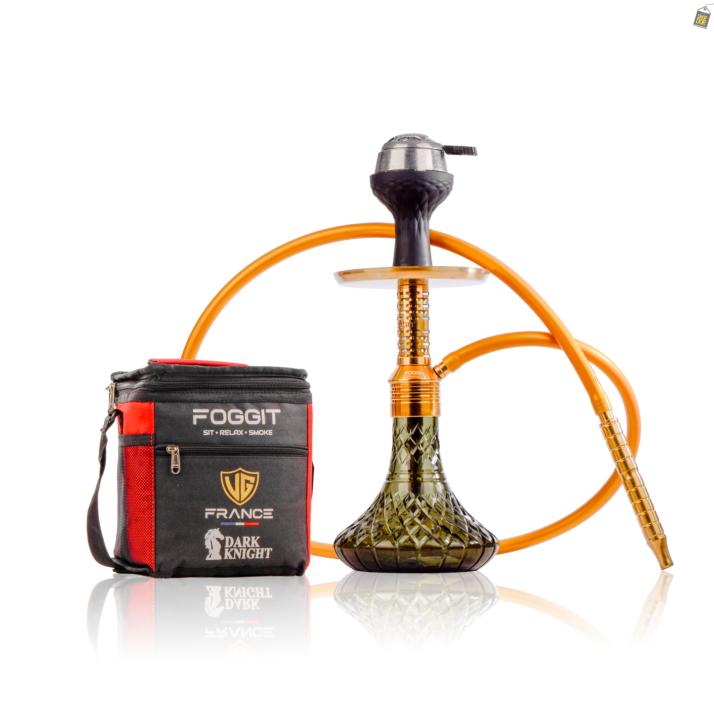 Dark Knight Zipper Hookah with Bag - Gold Stem / Emerald Green Base