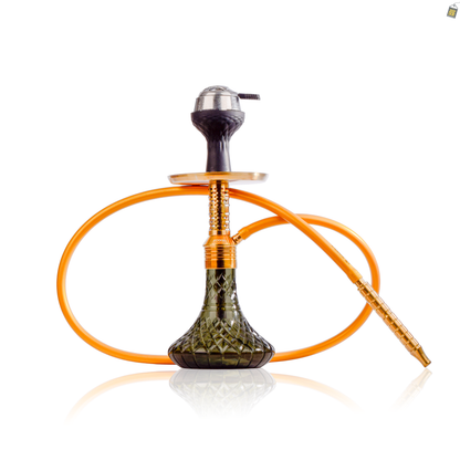 Dark Knight Zipper Hookah with Bag - Gold Stem / Emerald Green Base