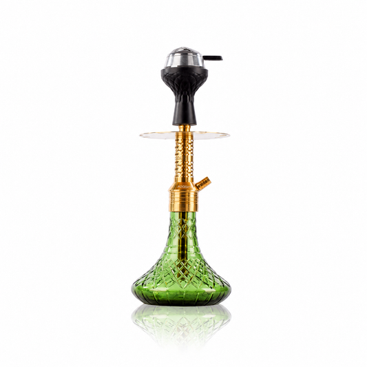 Dark Knight Zipper Hookah with Bag - Gold Stem / Emerald Green Base