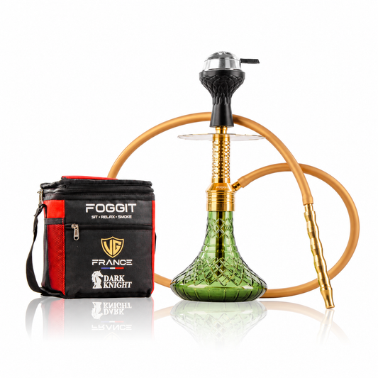 Dark Knight Zipper Hookah with Bag - Gold Stem / Emerald Green Base