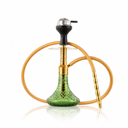 Dark Knight Zipper Hookah with Bag - Gold Stem / Emerald Green Base