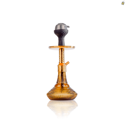 Dark Knight Zipper Hookah with Bag - Gold Stem / Grey Ribbed Base