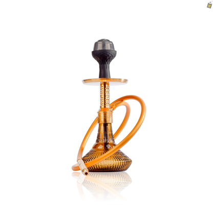 Dark Knight Zipper Hookah with Bag - Gold Stem / Grey Ribbed Base