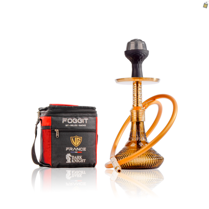 Dark Knight Zipper Hookah with Bag - Gold Stem / Grey Ribbed Base