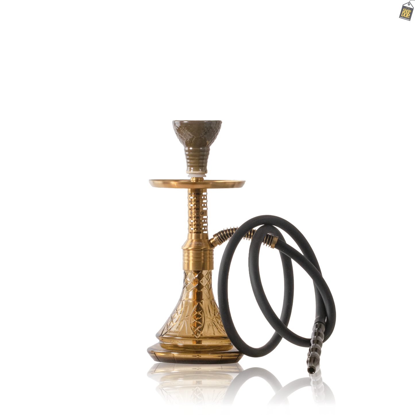 Dark Knight Zipper Hookah with Bag - Gold Stem / Amy Grey Base