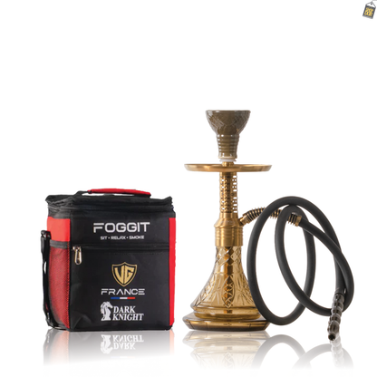 Dark Knight Zipper Hookah with Bag - Gold Stem / Amy Grey Base