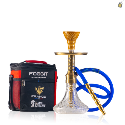 Dark Knight Zipper Hookah with Bag - Gold Stem / Transparent Base
