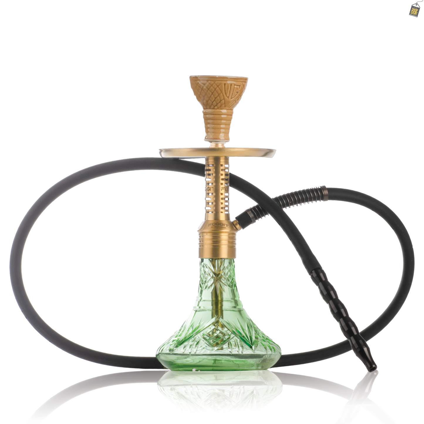 Dark Knight Zipper Hookah with Bag - Gold Stem / Light Green Base