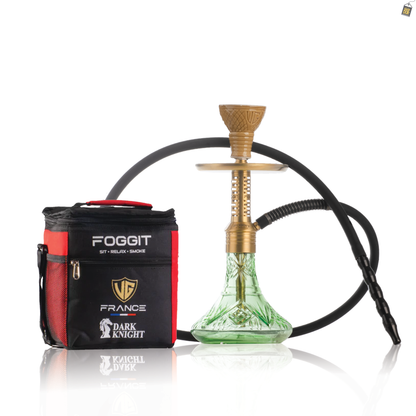 Dark Knight Zipper Hookah with Bag - Gold Stem / Light Green Base