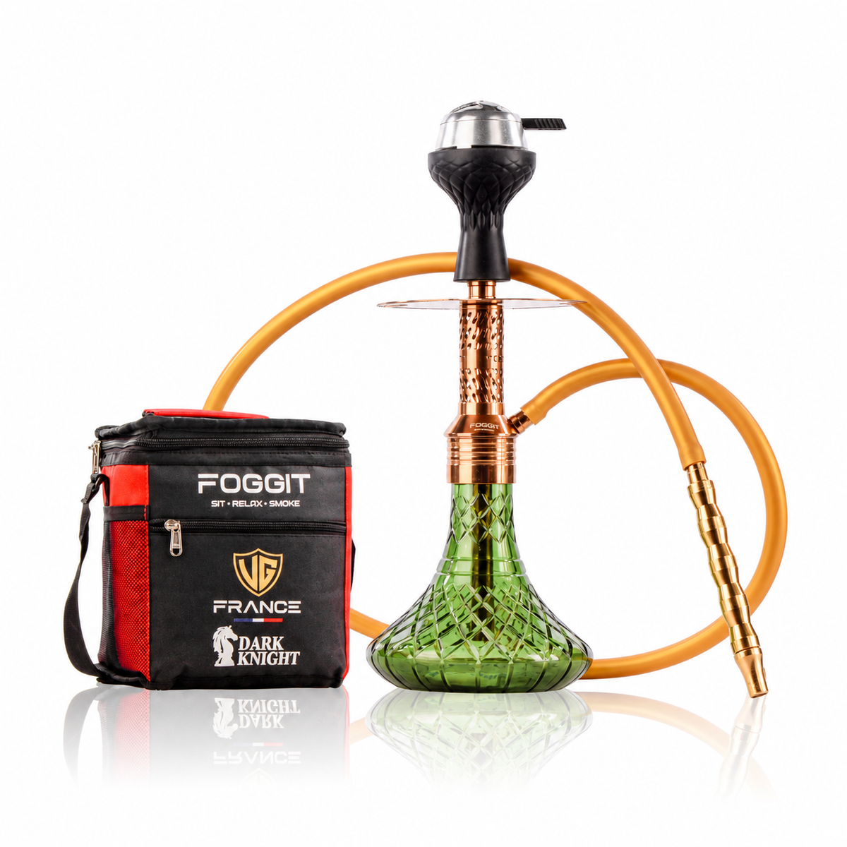 Dark Knight Slash Hookah with Bag - Bronze Stem / Green Base