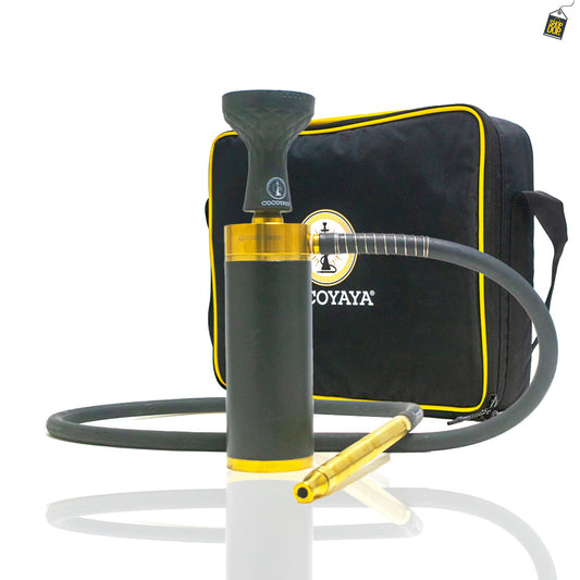 COCOYAYA Car-O-Bar Hookah with Bag - Gold Stem (Black Base)