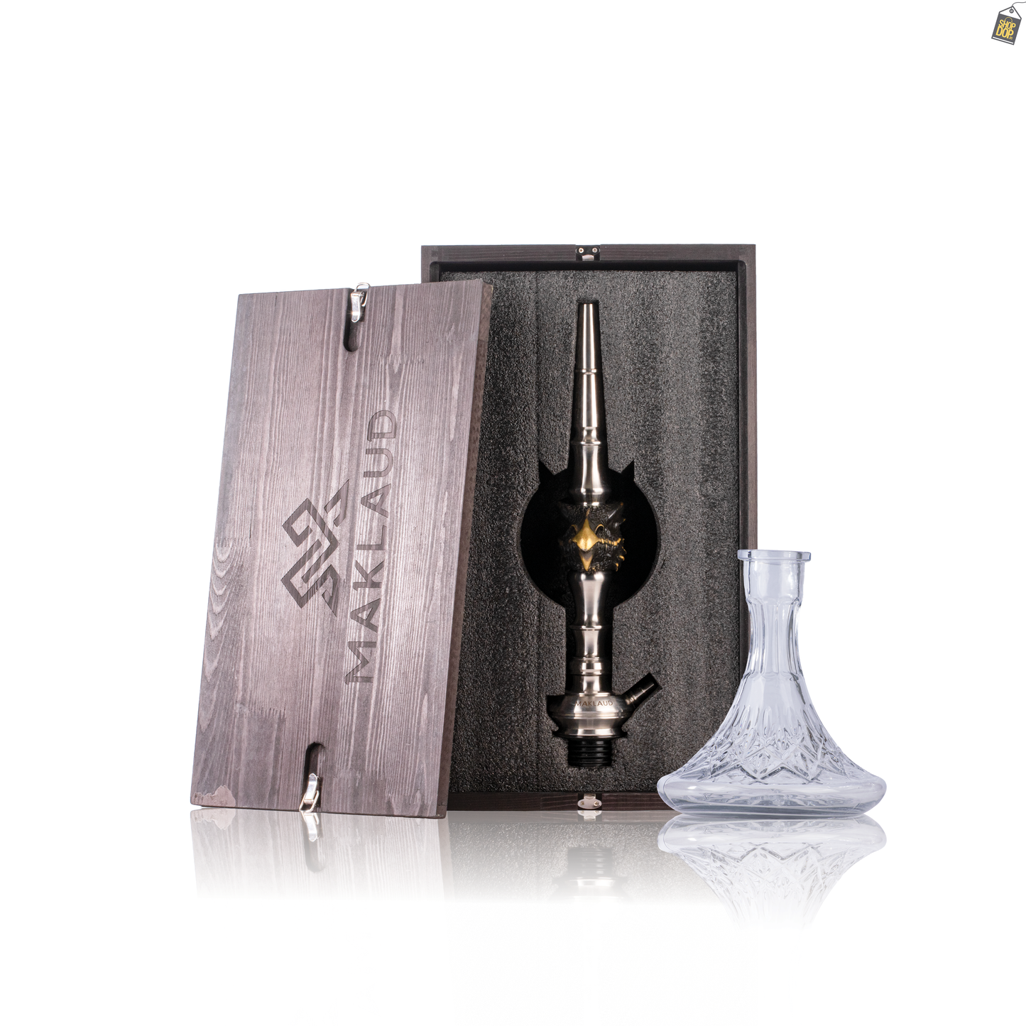 MKL Dragon Hookah with Wooden Case - Silver