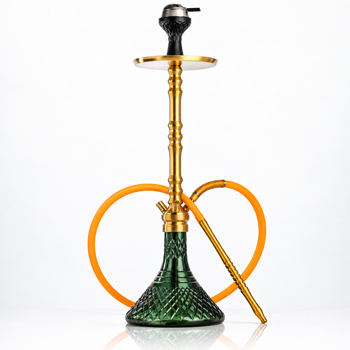 Sultan Arthur Hookah with 2 Bags - Gold Stem / Emerald Green Base