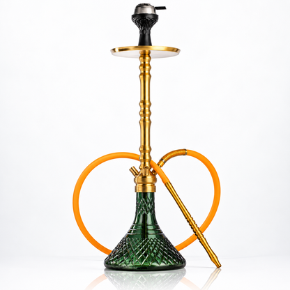 Sultan Arthur Hookah with 2 Bags - Gold Stem / Emerald Green Base