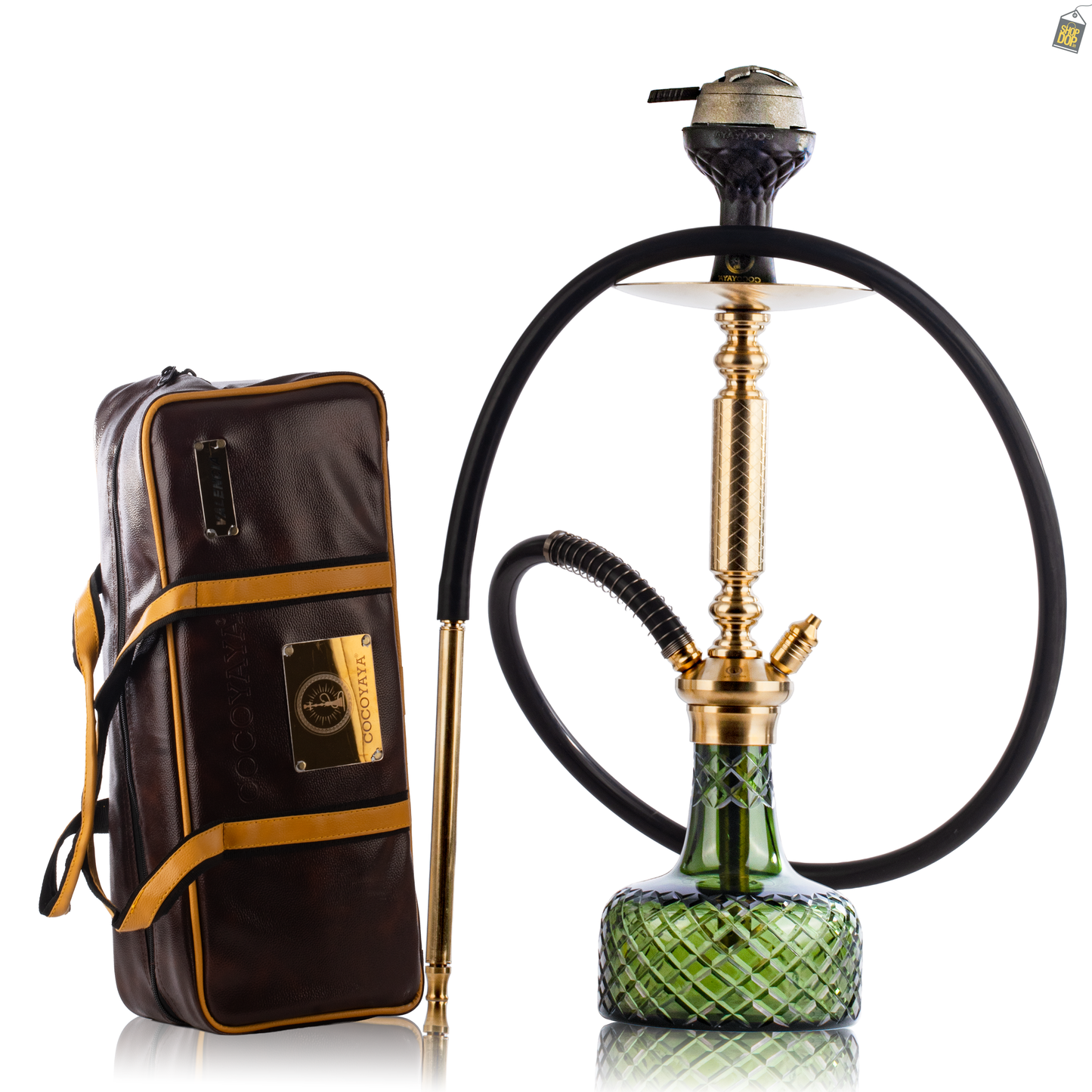 COCOYAYA Valencia Hookah with Bag- Gold / Emerald Green Base