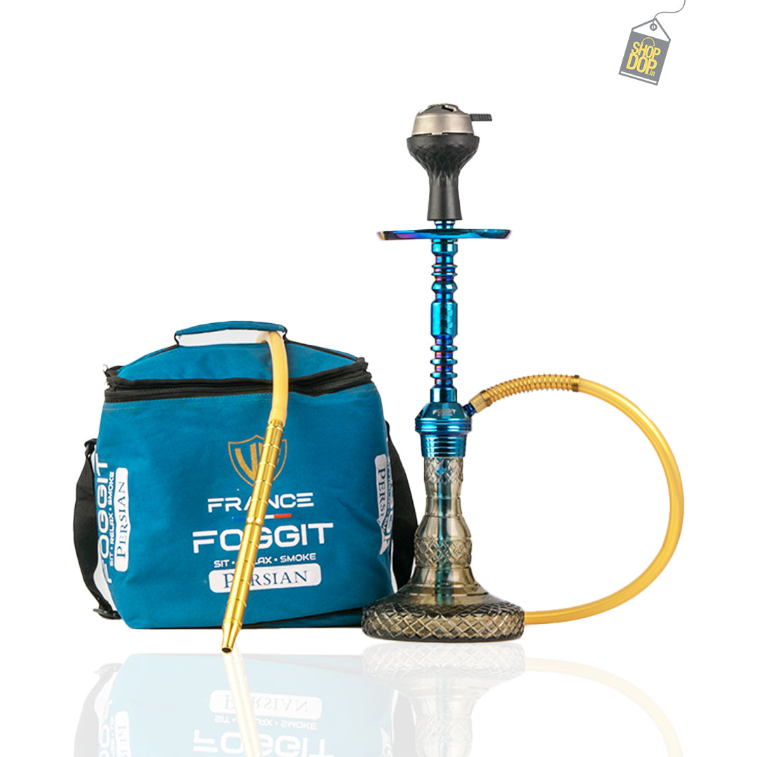 Persian Ovel Hookah with Bag - Blue Stem / Grey Base