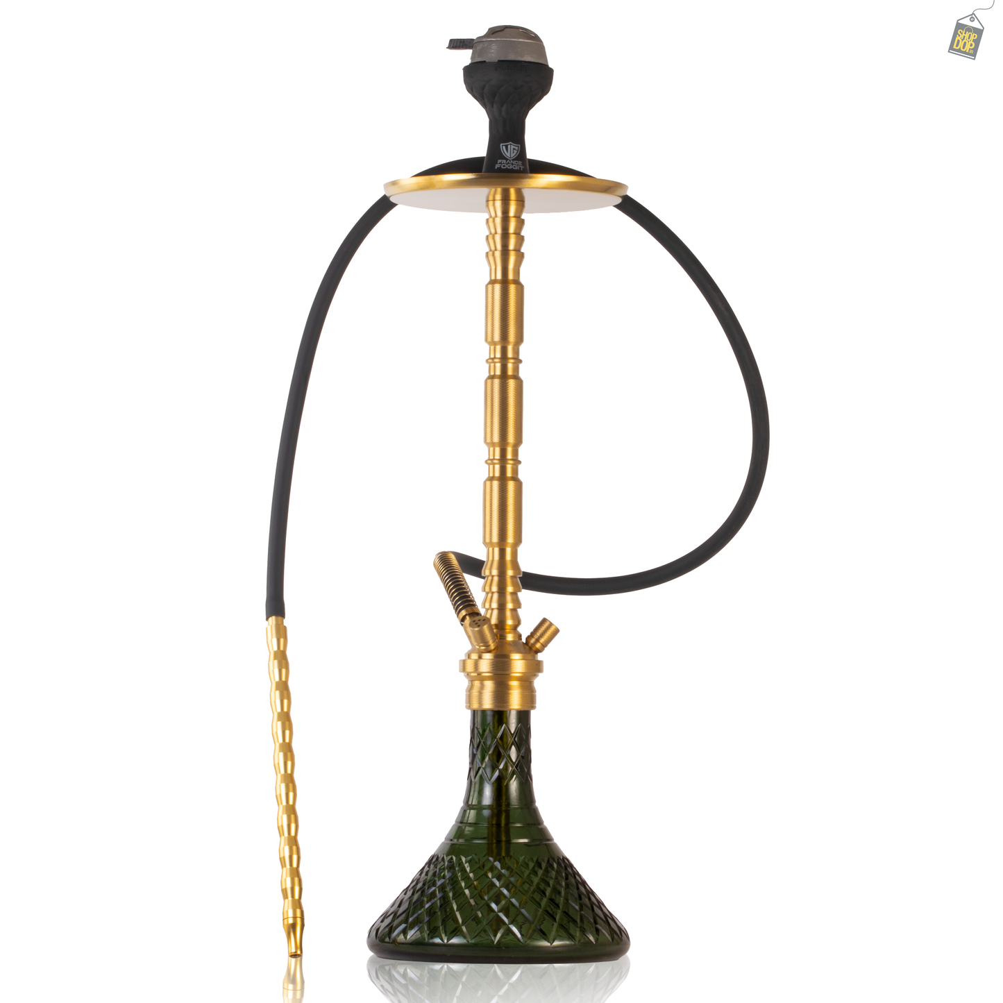Sultan Evans Hookah with 2 Bags - Gold Stem / Emerald Green Base
