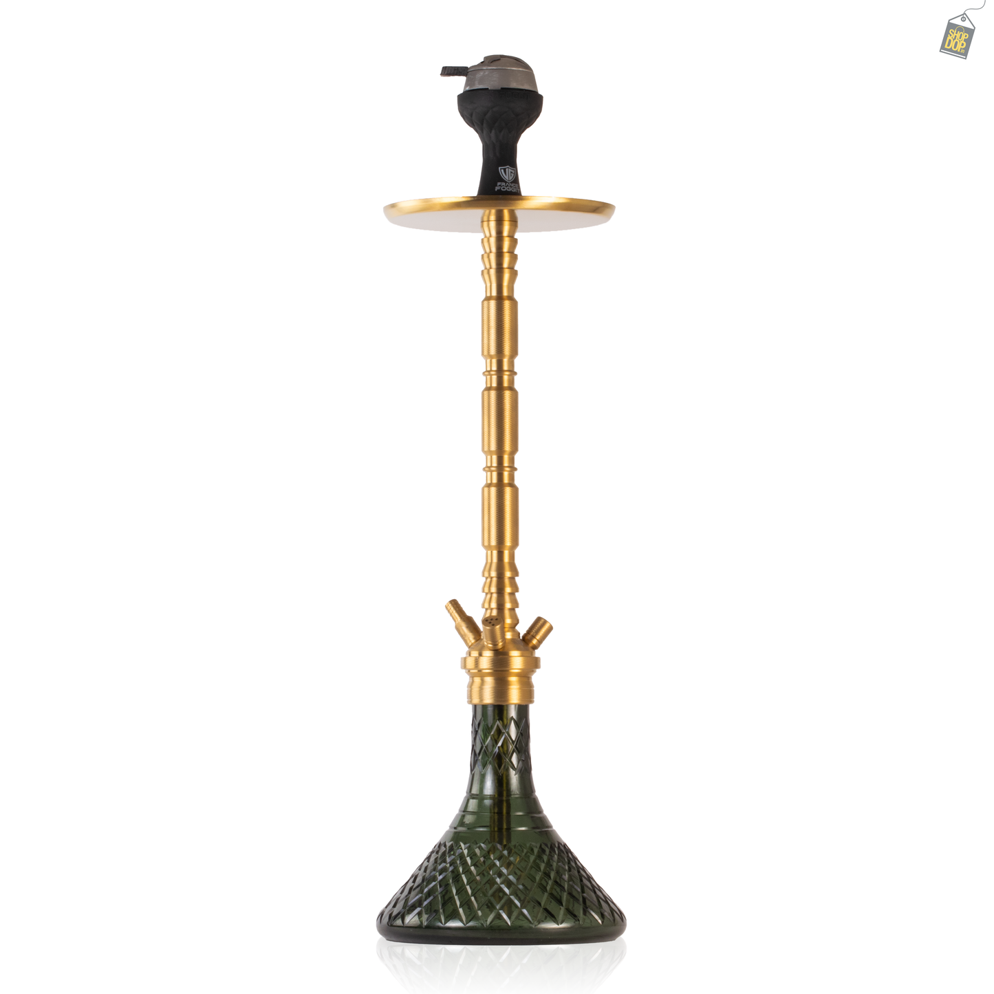 Sultan Evans Hookah with 2 Bags - Gold Stem / Emerald Green Base