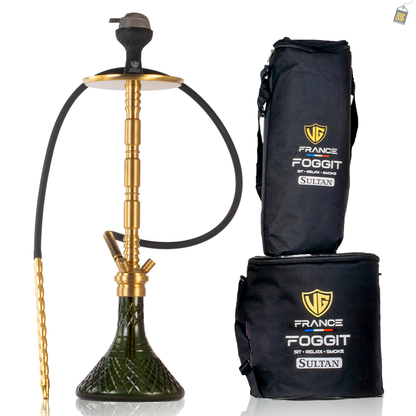 Sultan Evans Hookah with 2 Bags - Gold Stem / Emerald Green Base