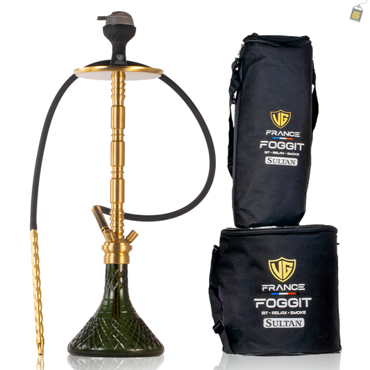 Sultan Evans Hookah with 2 Bags - Gold Stem / Emerald Green Base