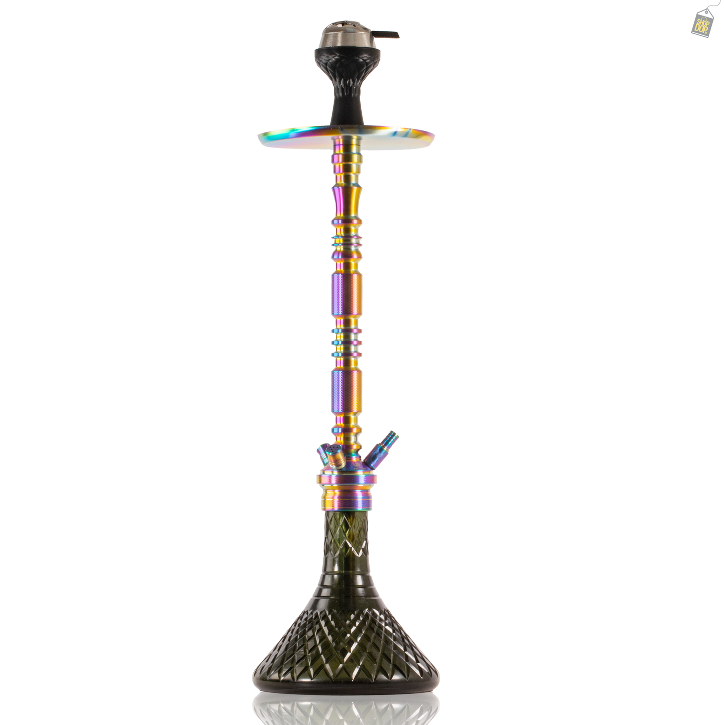 Sultan Evans Hookah with 2 Bags - Rainbow Stem / Emerald Green Base