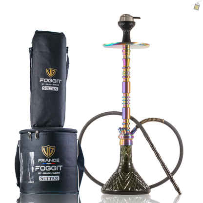 Sultan Evans Hookah with 2 Bags - Rainbow Stem / Emerald Green Base