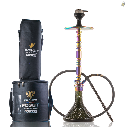Sultan Evans Hookah with 2 Bags - Rainbow Stem / Emerald Green Base