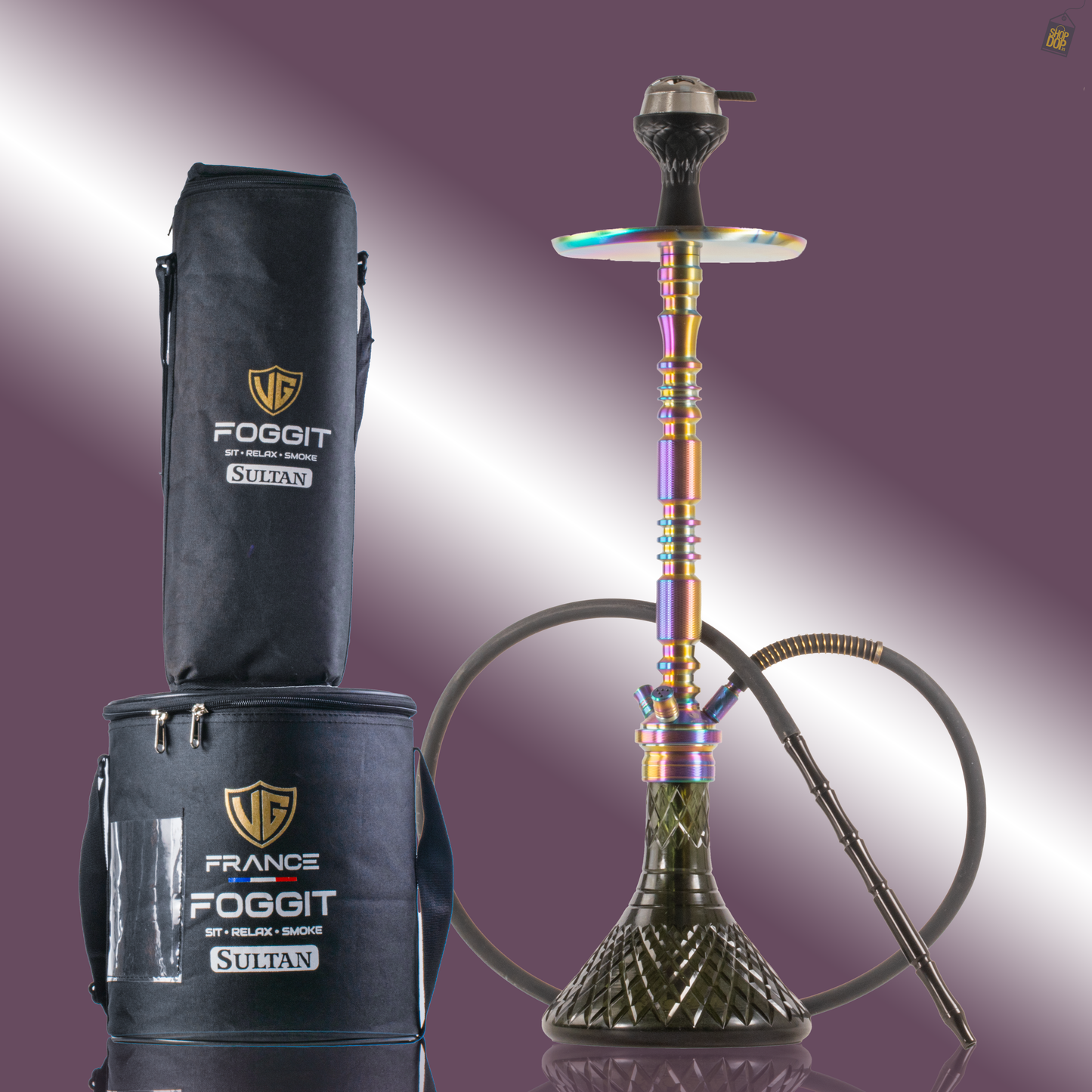 Sultan Evans Hookah with 2 Bags - Rainbow Stem / Emerald Green Base