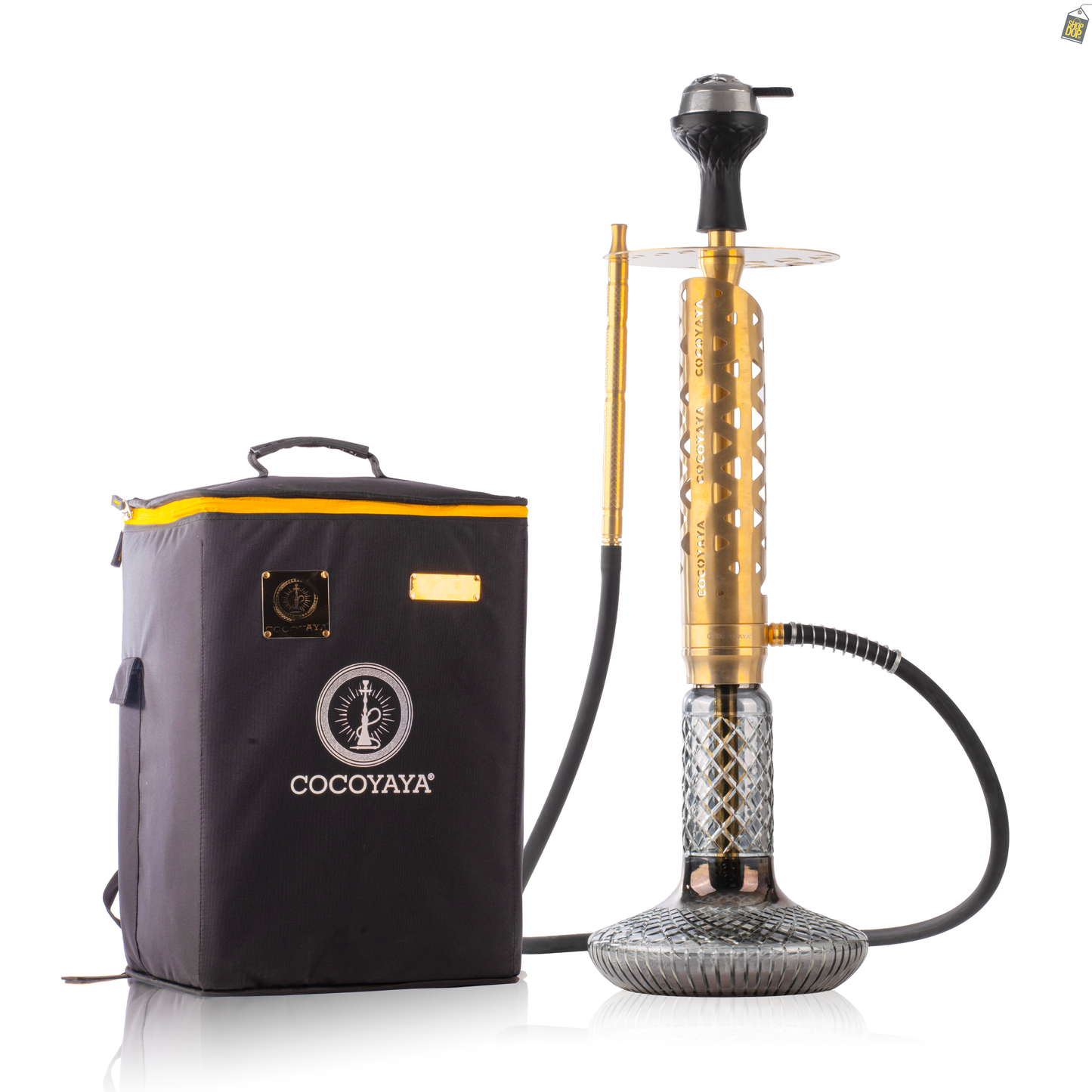 COCOYAYA Crucio Hookah (Ferro Series) with Bag - Gold Stem / CGB Grey Base